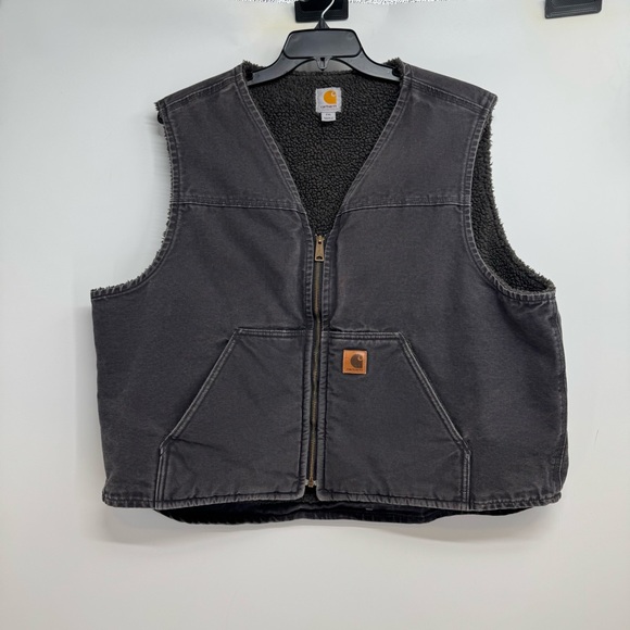 Vintage Carhartt V26 Size 2XL Sherpa Lined Canvas Black Work Vest Rugged